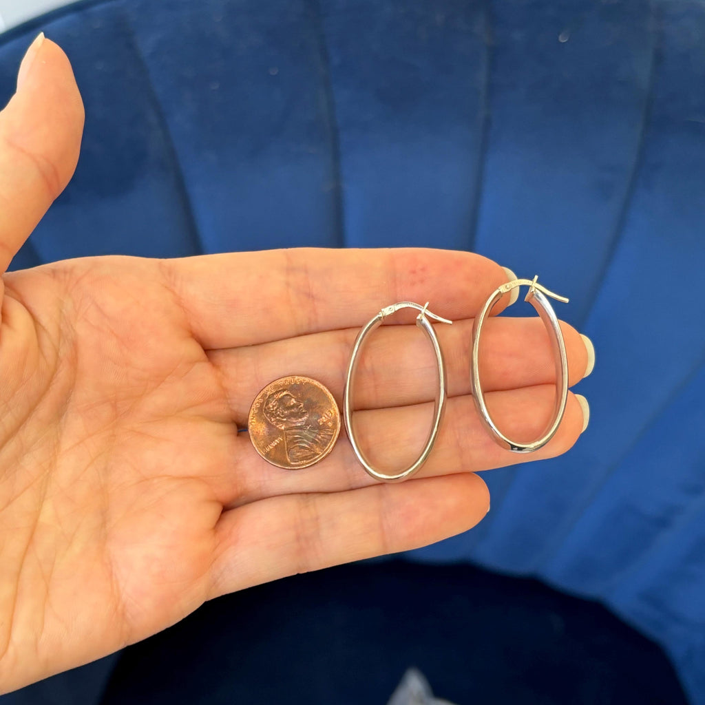 Sterling Silver Polished Oval Hinged Hoop Earrings