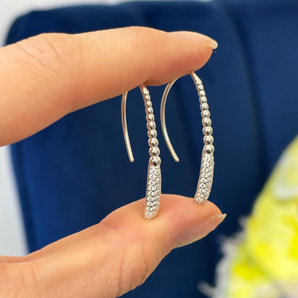 Sterling Silver Beads and Cubic Zirconia (CZ) Long Tapered  Earrings