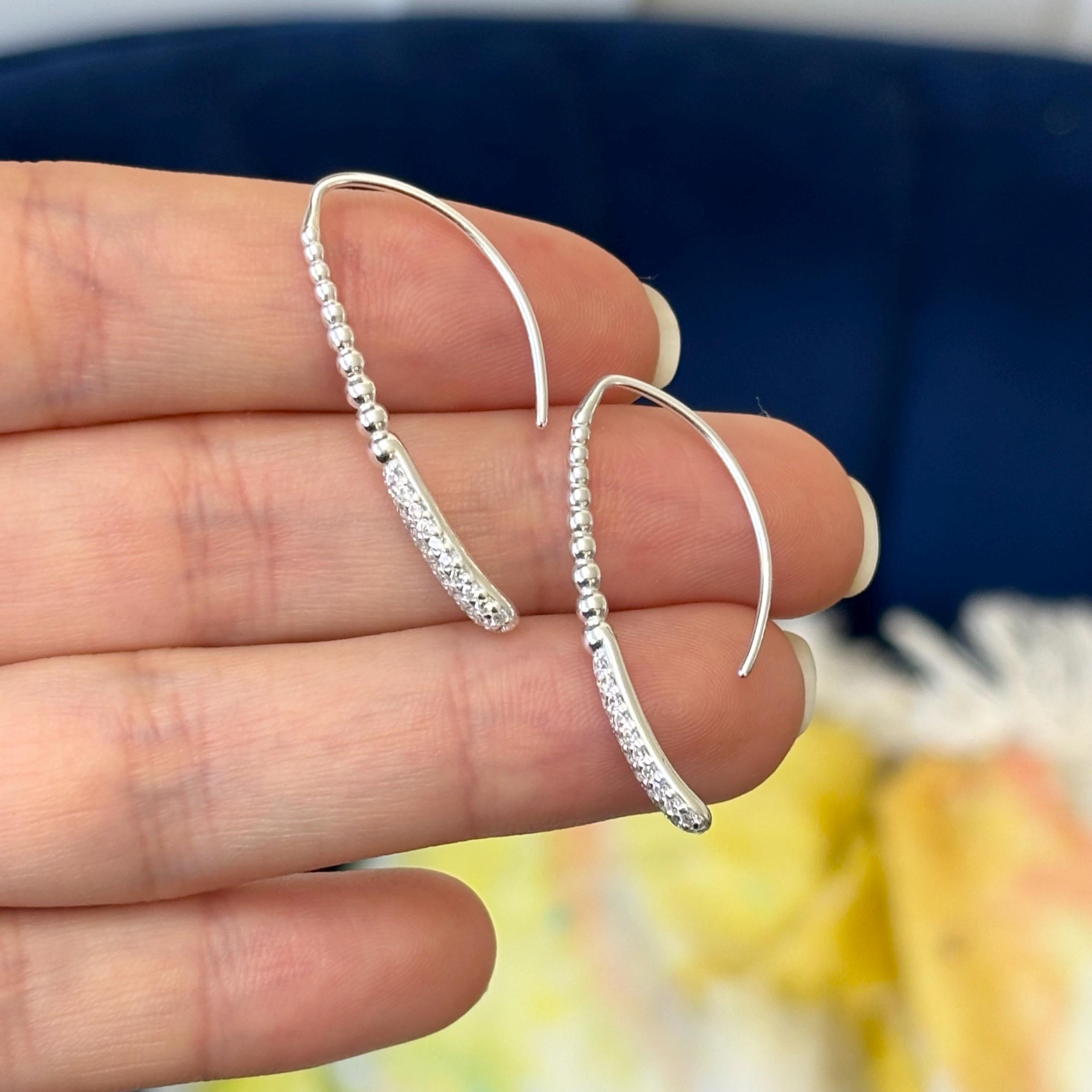 Sterling Silver Beads and Cubic Zirconia (CZ) Long Tapered  Earrings