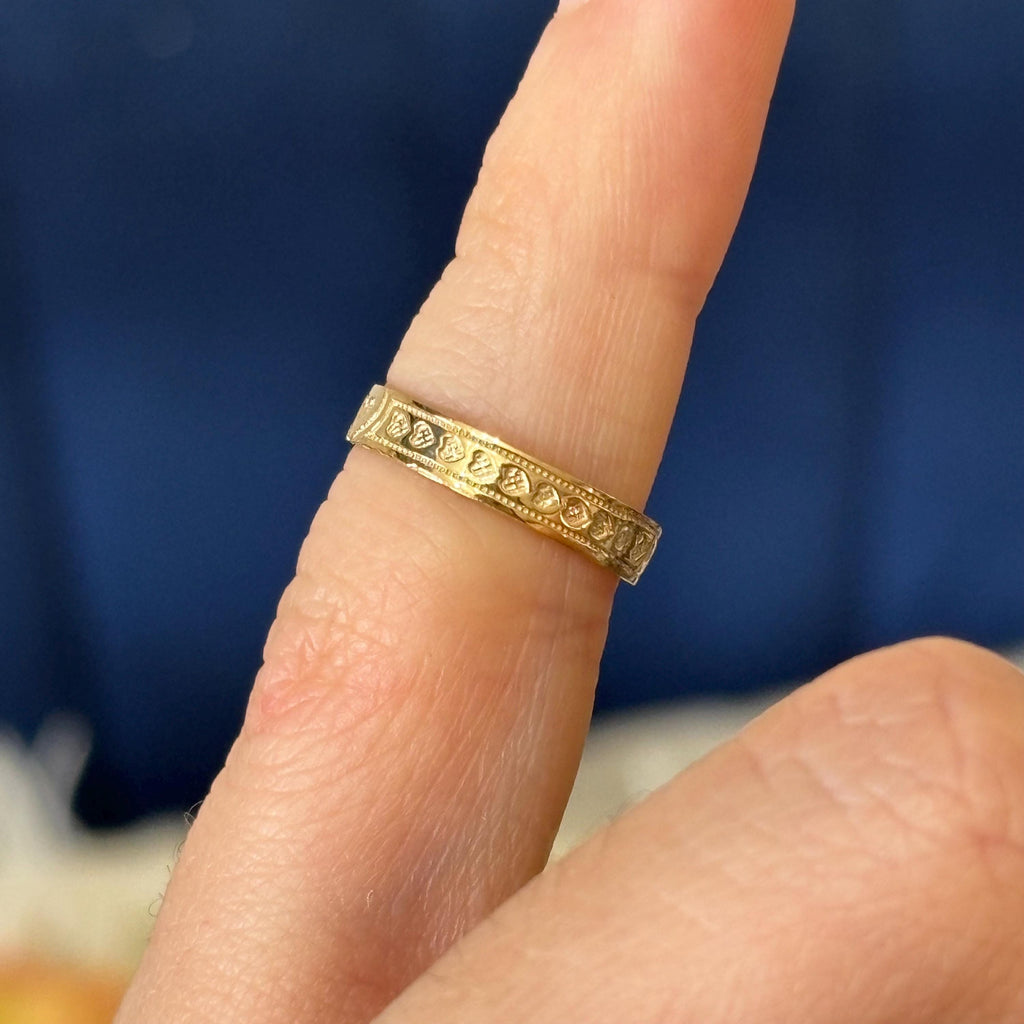 14k Carved Heart Design Open Band Adjustable Toe Ring