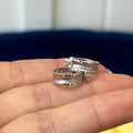 10k White Gold Satin and Diamond-cut Hoop Earrings