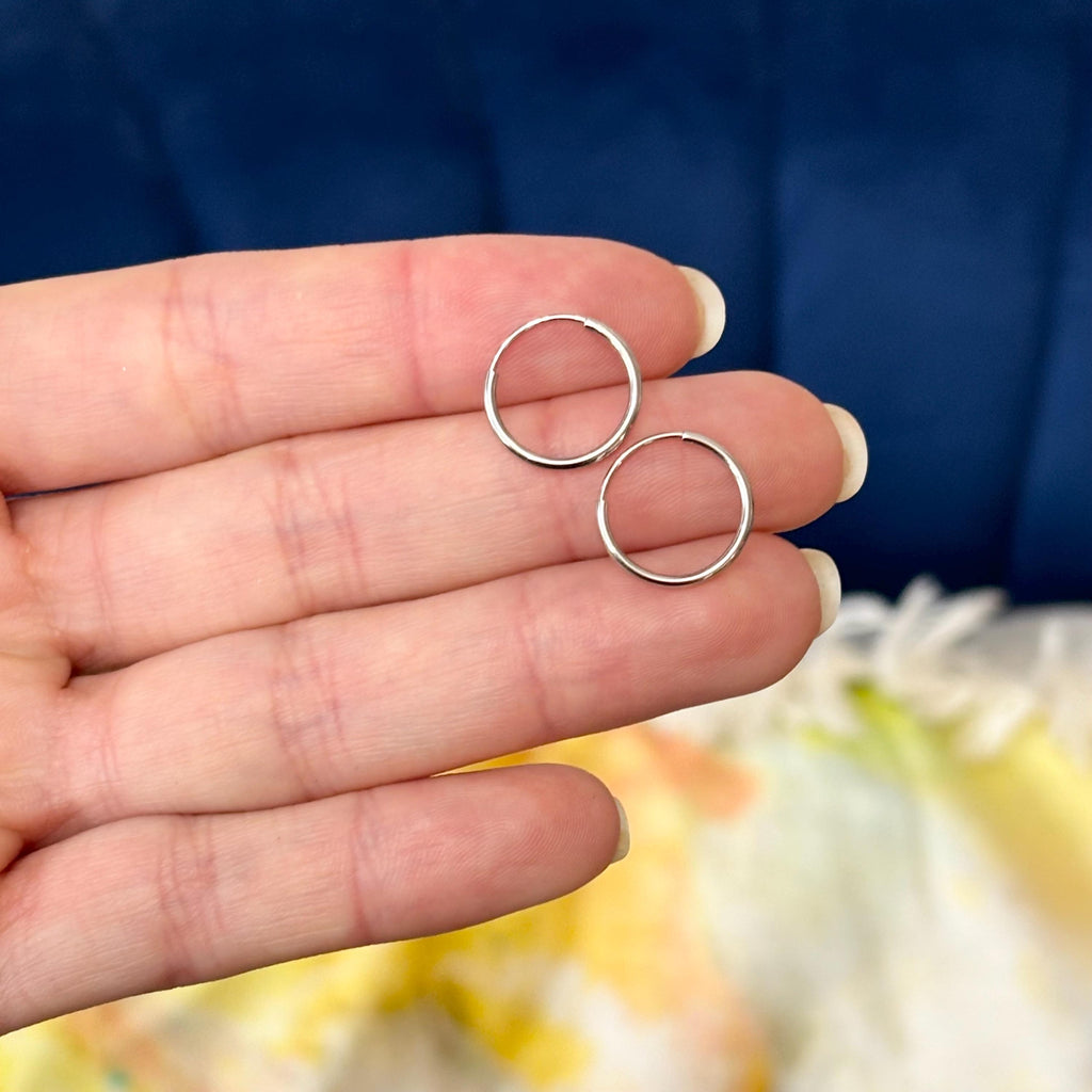 14k White Gold Endless Tube Traditional Hoop Earrings