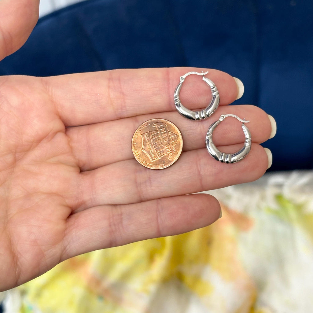 10k White Gold Polished Tapered Hoop Earrings