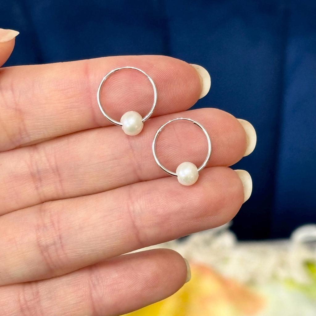 14k White Gold 5-6mm White Semi-round Freshwater Cultured Pearl Endless Hoop Earrings