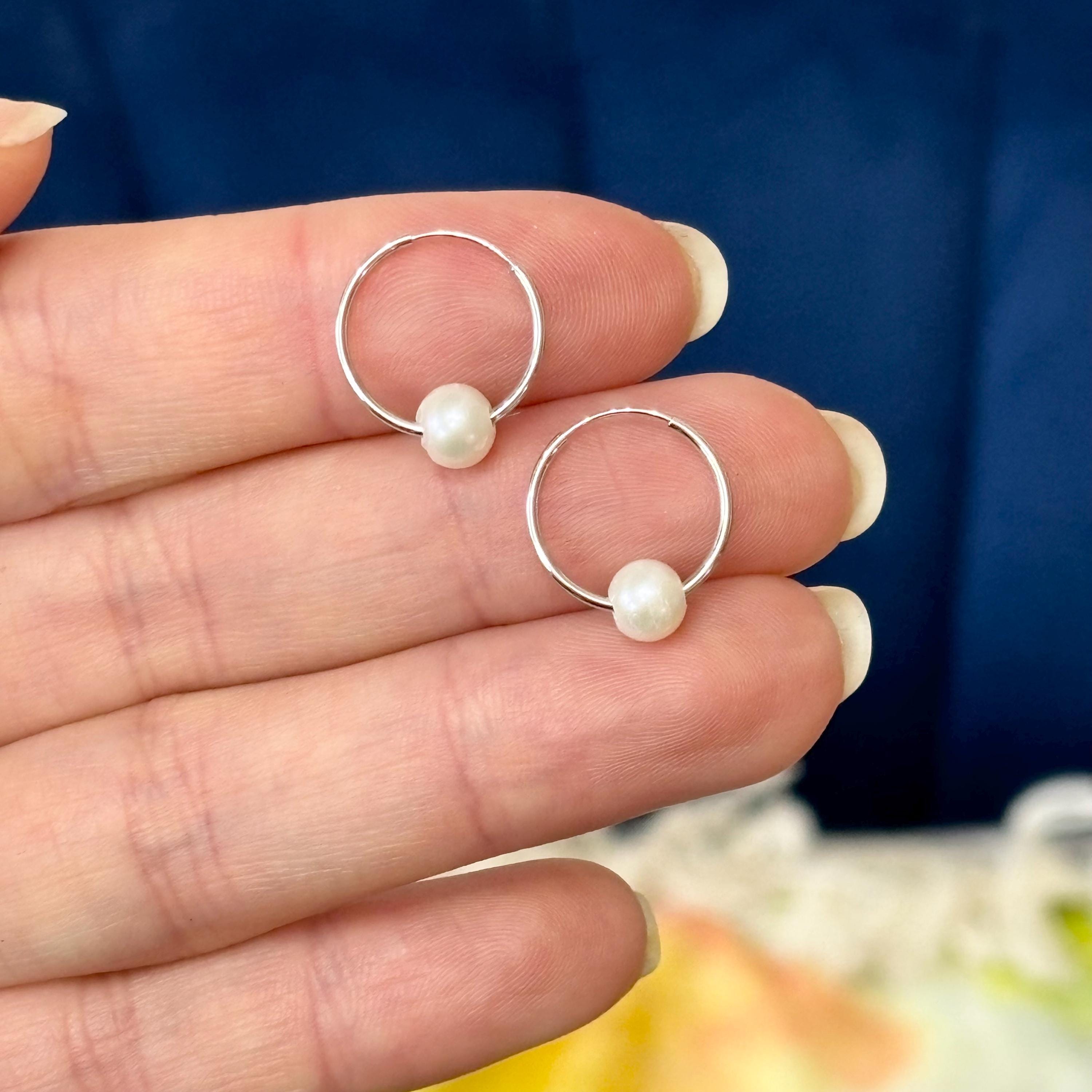 14k White Gold 5-6mm White Semi-round Freshwater Cultured Pearl Endless Hoop Earrings