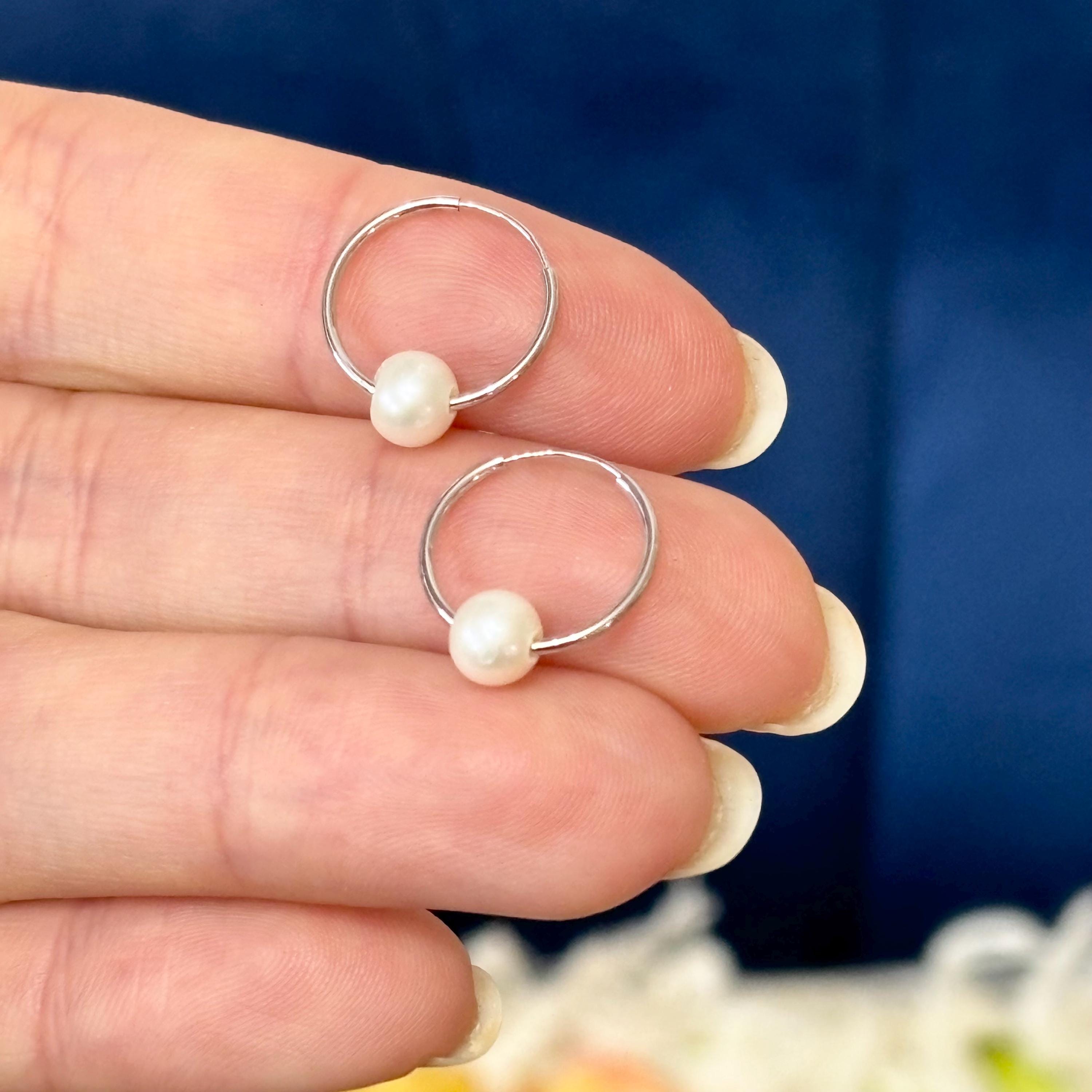 14k White Gold 5-6mm White Semi-round Freshwater Cultured Pearl Endless Hoop Earrings