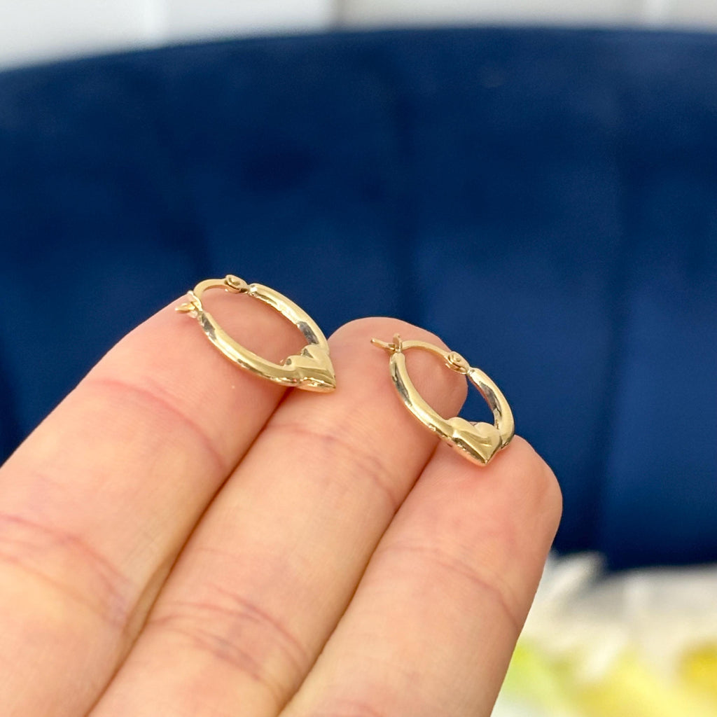 14k Gold Small Heart Hoop Earrings
