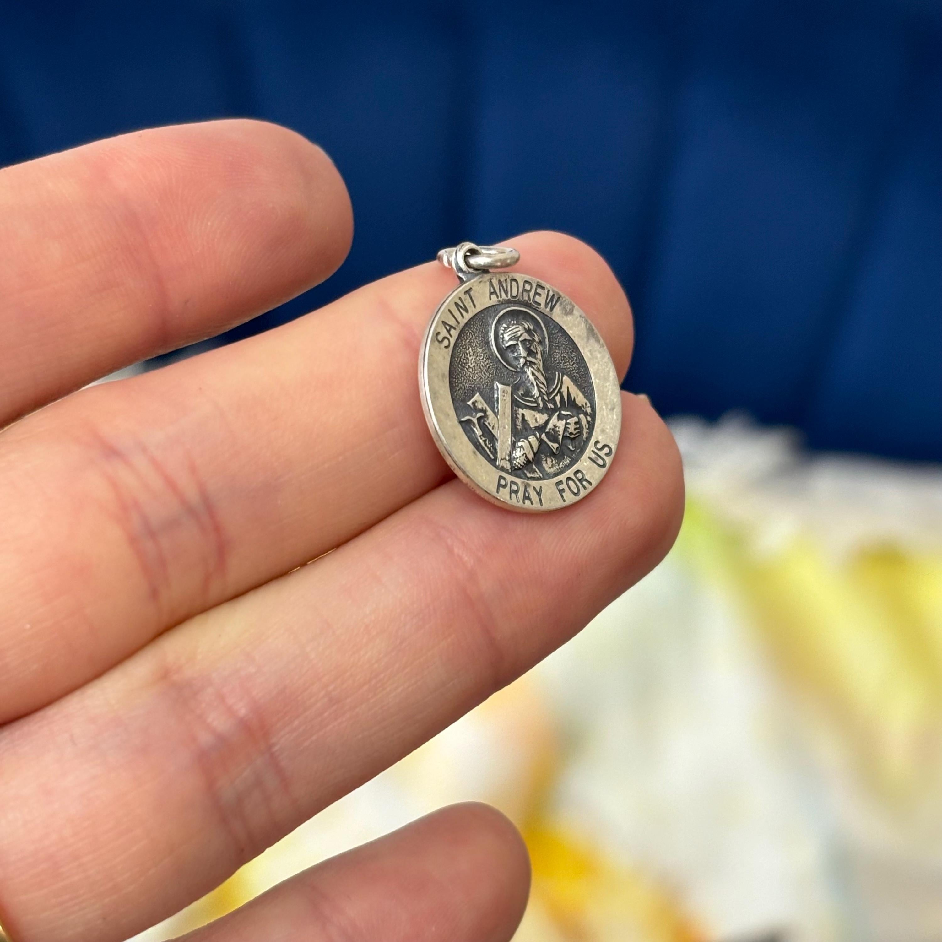 Sterling Silver St Andrew Round Medal Pendant 18mm