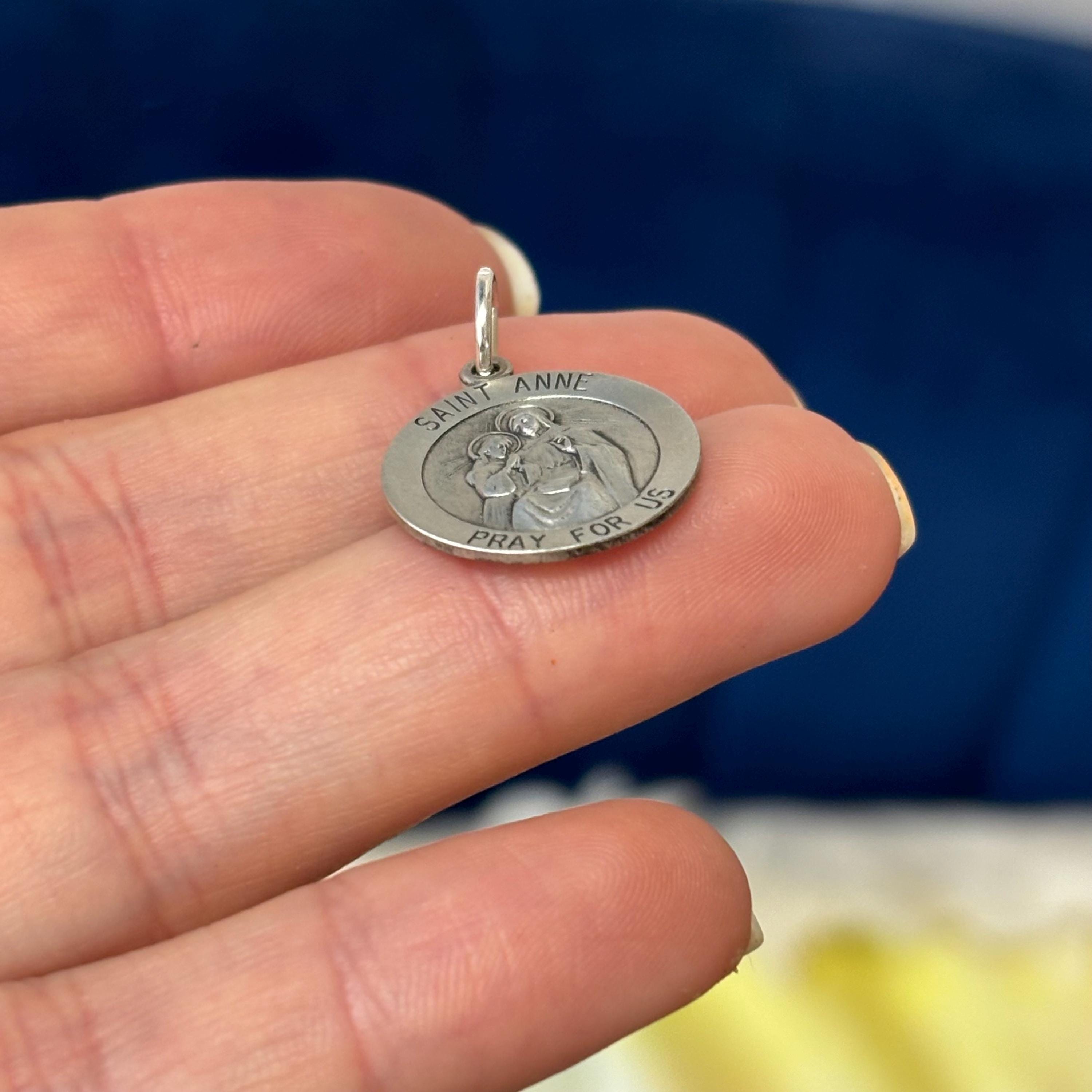 Sterling Silver St Anne Round Medal Pendant 18mm