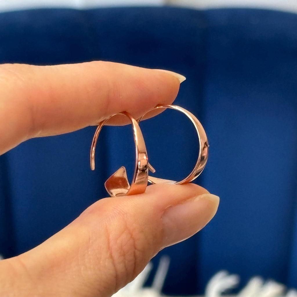 Sterling Silver Rose-tone Flat Bar Hoop Threader Earrings