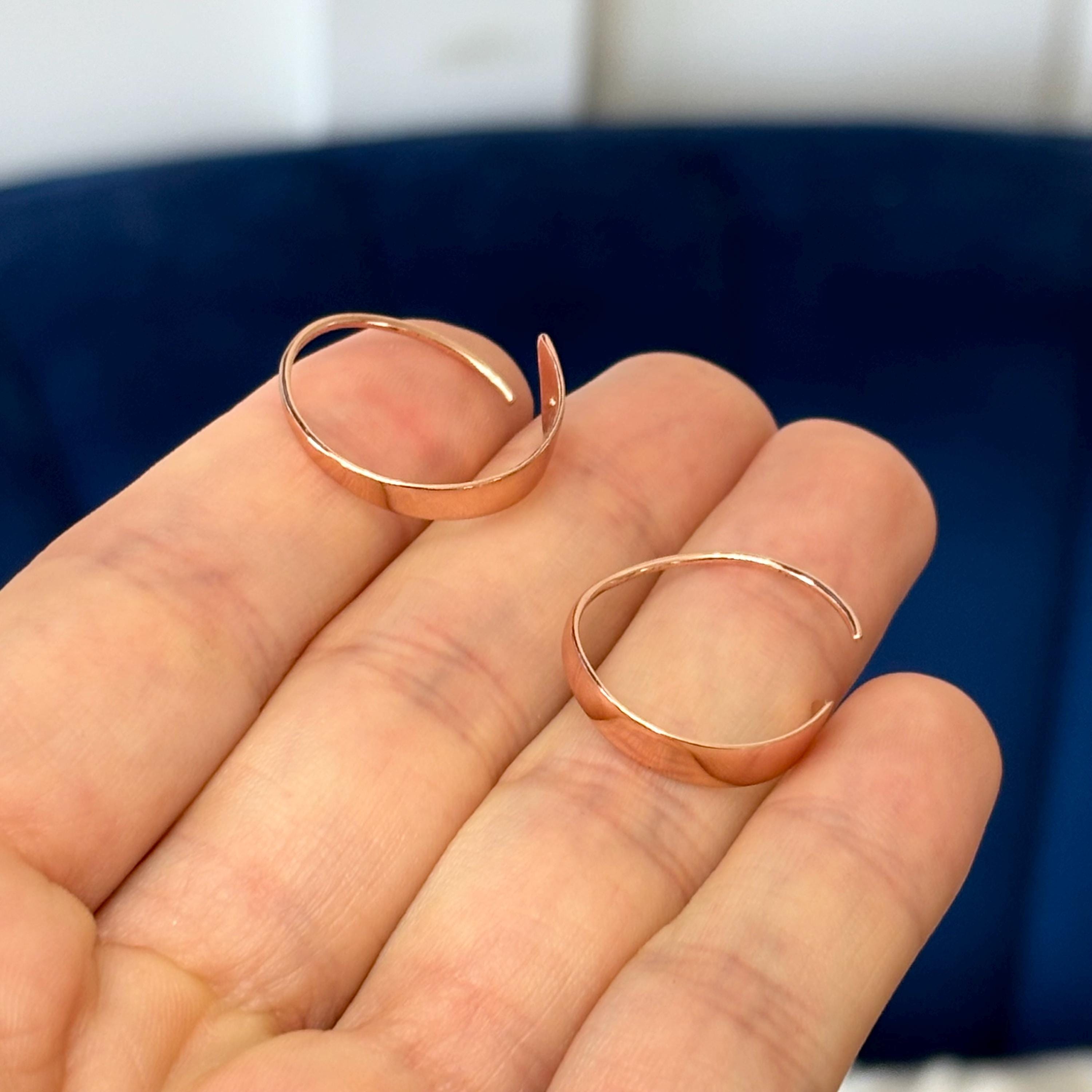 Sterling Silver Rose-tone Flat Bar Hoop Threader Earrings