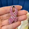 Sterling Silver Pink Crystal Breast Cancer Awareness Ribbon Pin