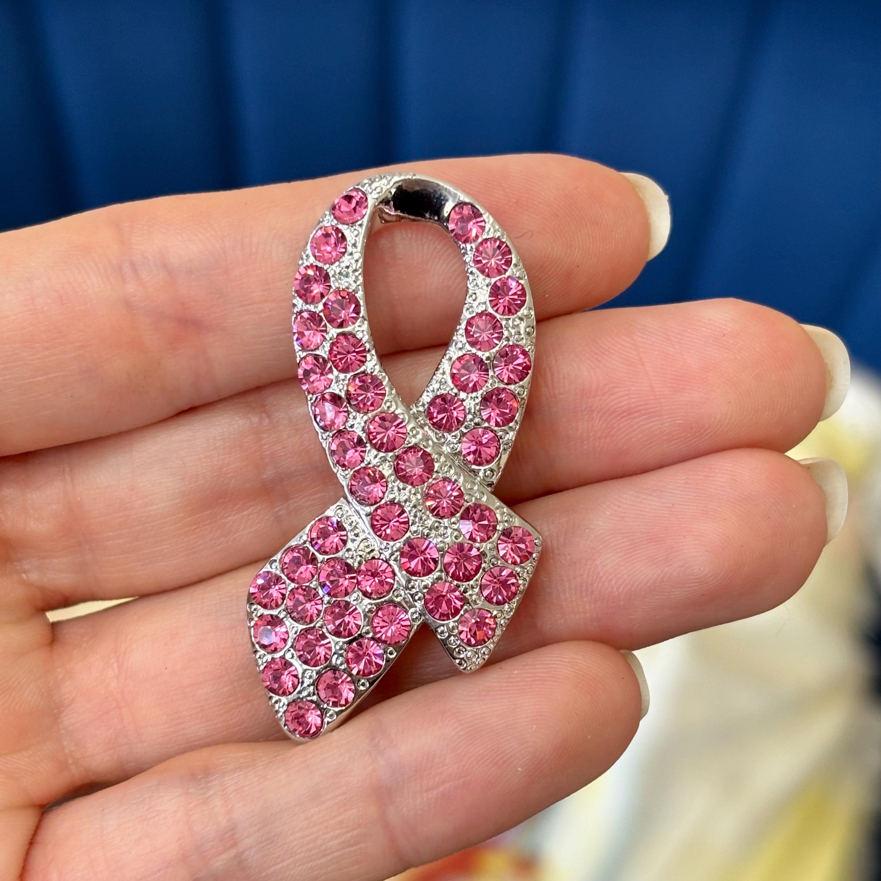 Sterling Silver Pink Crystal Breast Cancer Awareness Ribbon Pin