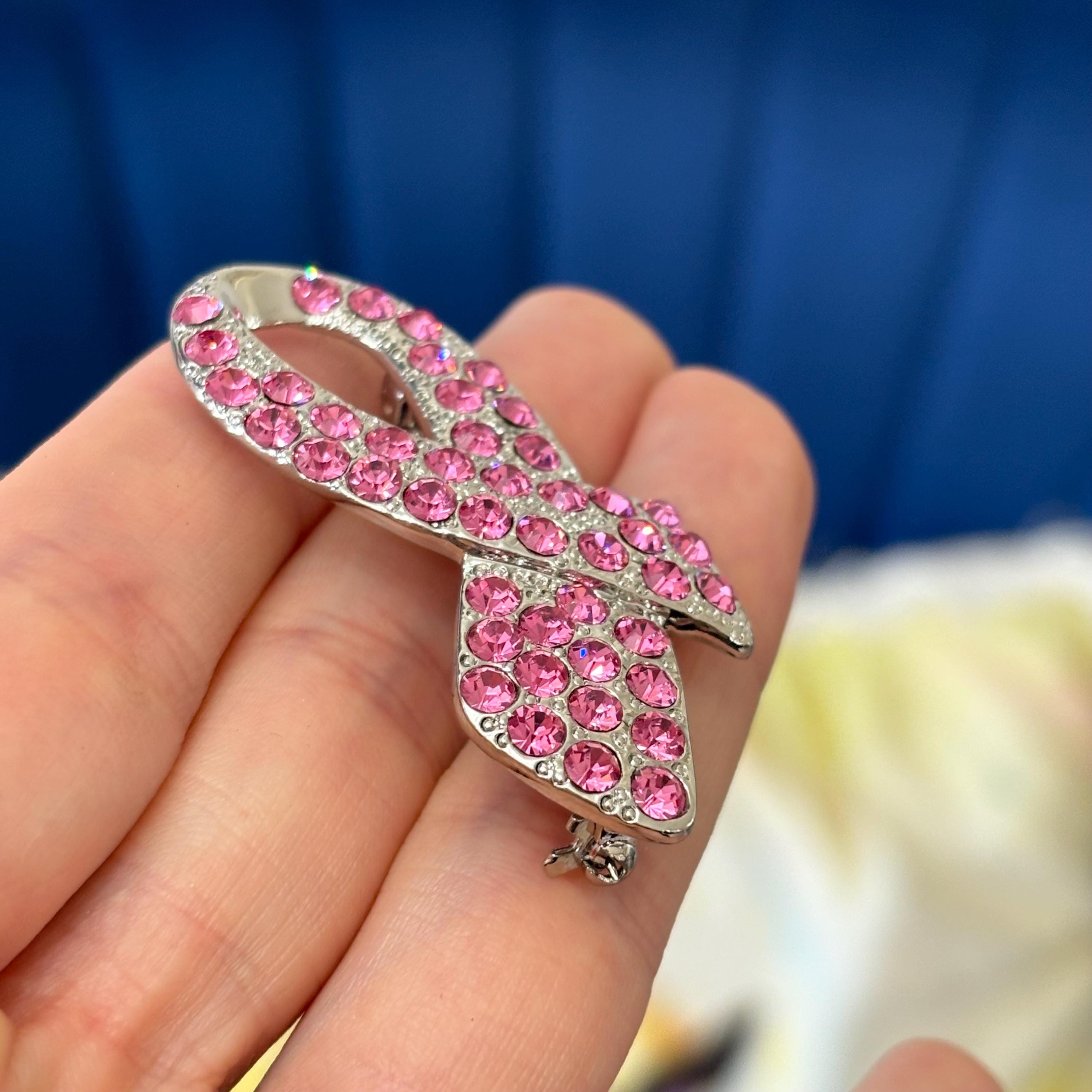 Sterling Silver Pink Crystal Breast Cancer Awareness Ribbon Pin