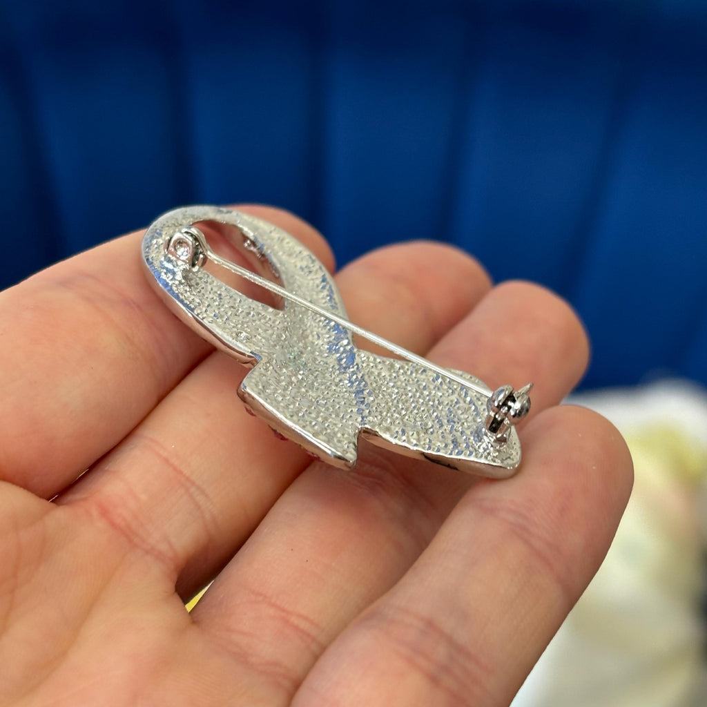 Sterling Silver Pink Crystal Breast Cancer Awareness Ribbon Pin
