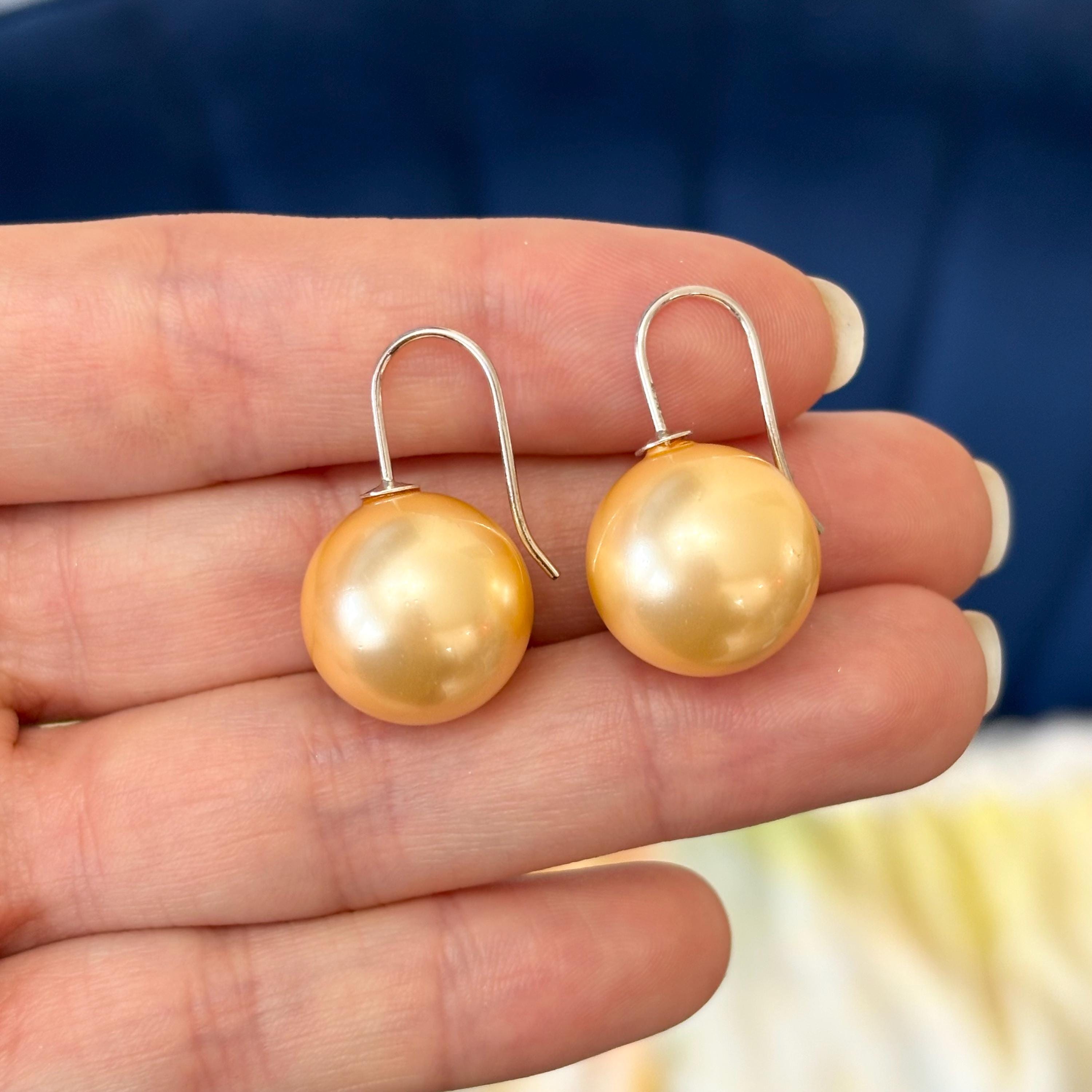 Sterling Silver Yellow Shell Bead Dangling Earrings