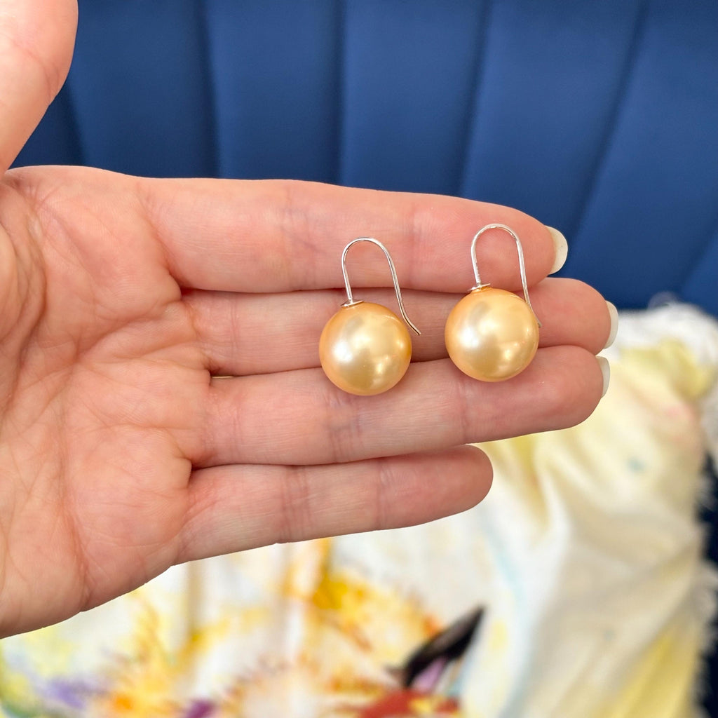 Sterling Silver Yellow Shell Bead Dangling Earrings