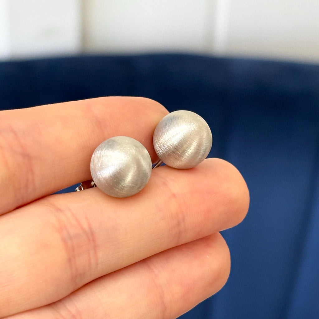 Sterling Silver Brushed Ball Rhodium Post Earrings