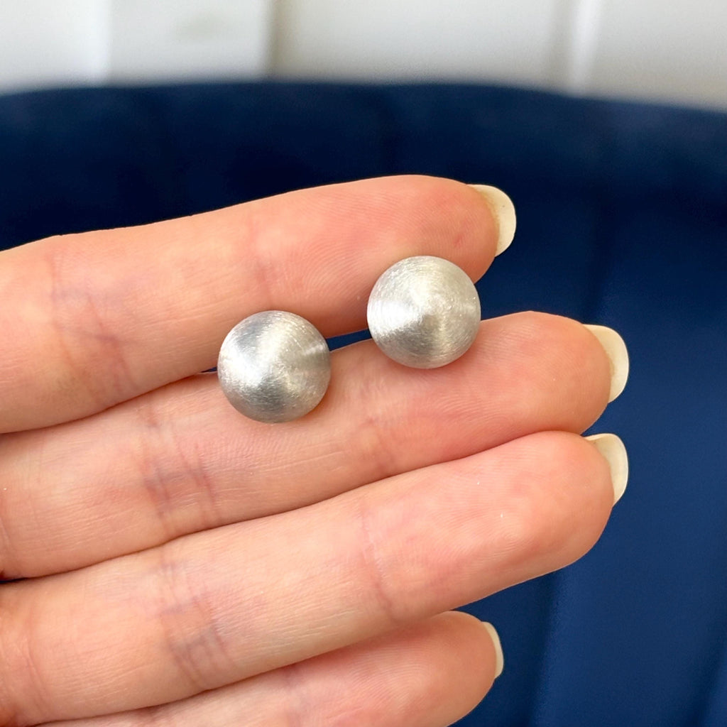 Sterling Silver Brushed Ball Rhodium Post Earrings