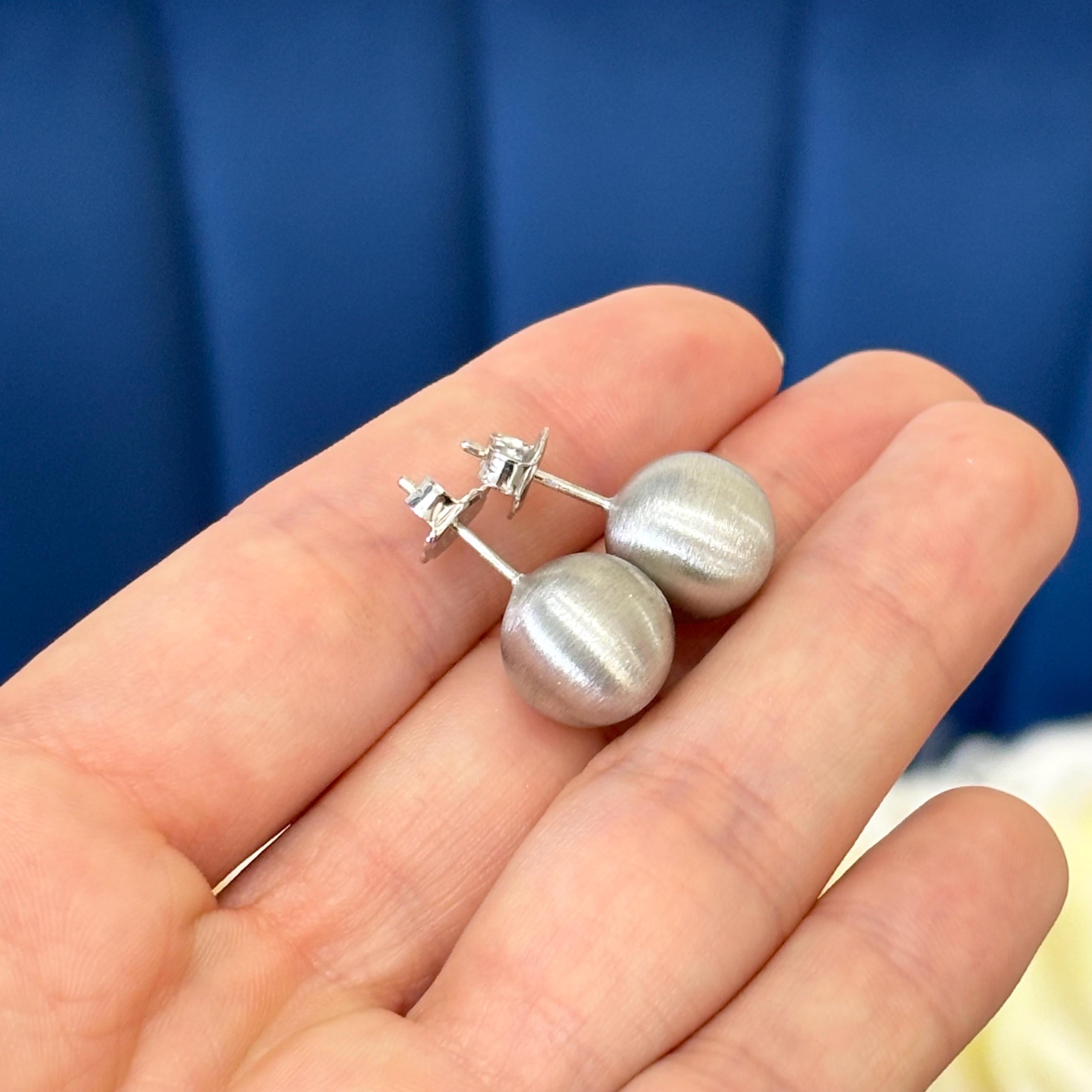 Sterling Silver Brushed Ball Rhodium Post Earrings