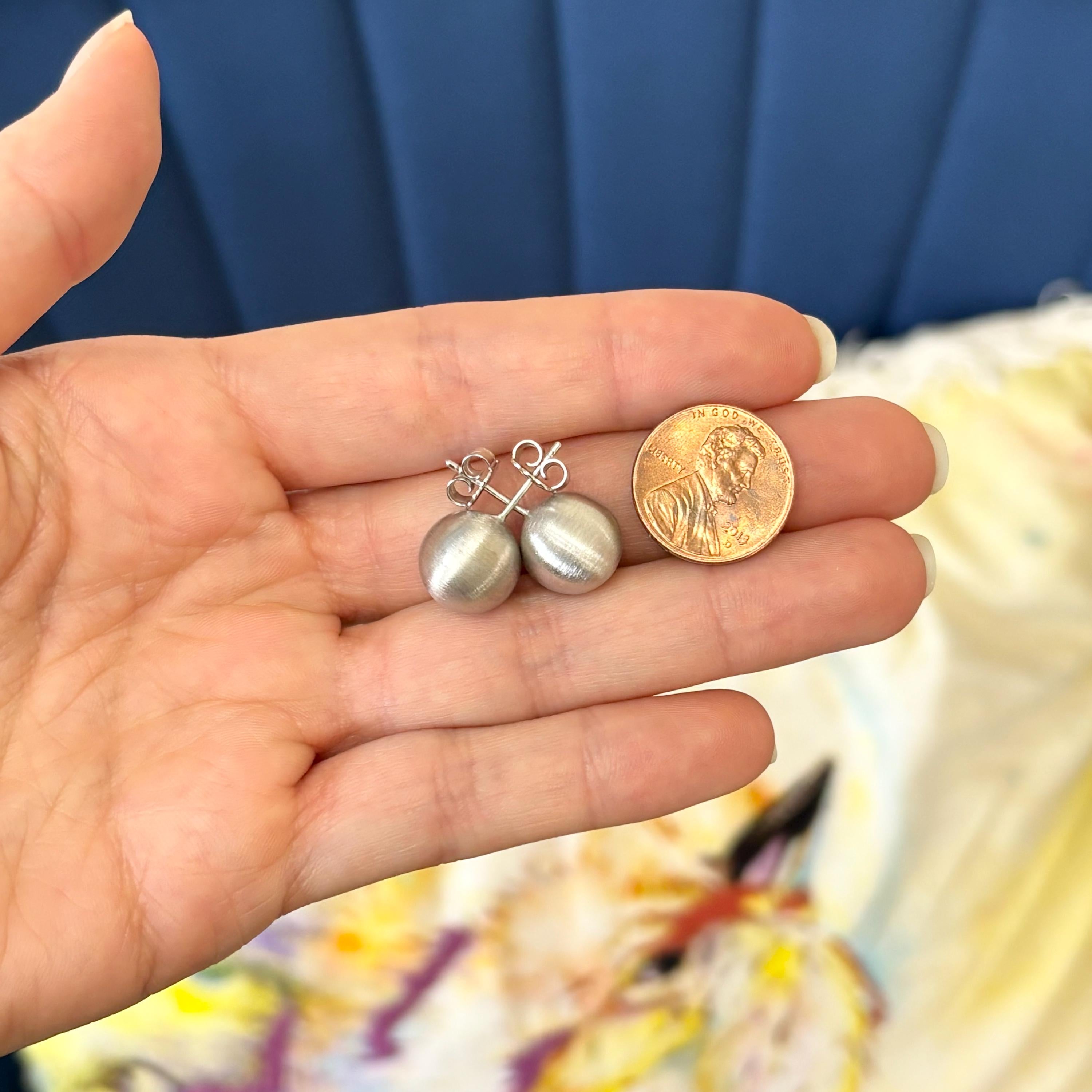 Sterling Silver Brushed Ball Rhodium Post Earrings