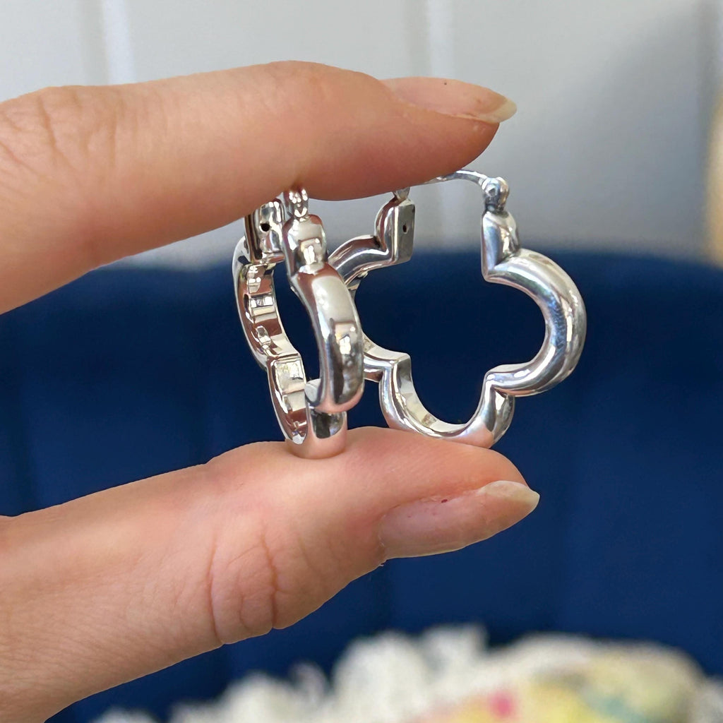Sterling Silver Polished Clover Hoop Earrings
