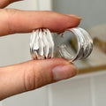 Sterling Silver Polished and Satin Rhodium-plated Textured Post Hoop Earrings