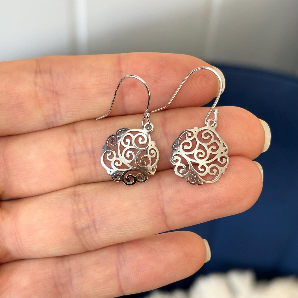 Sterling Silver Rhodium-plated Polished Filigree Circle Earrings