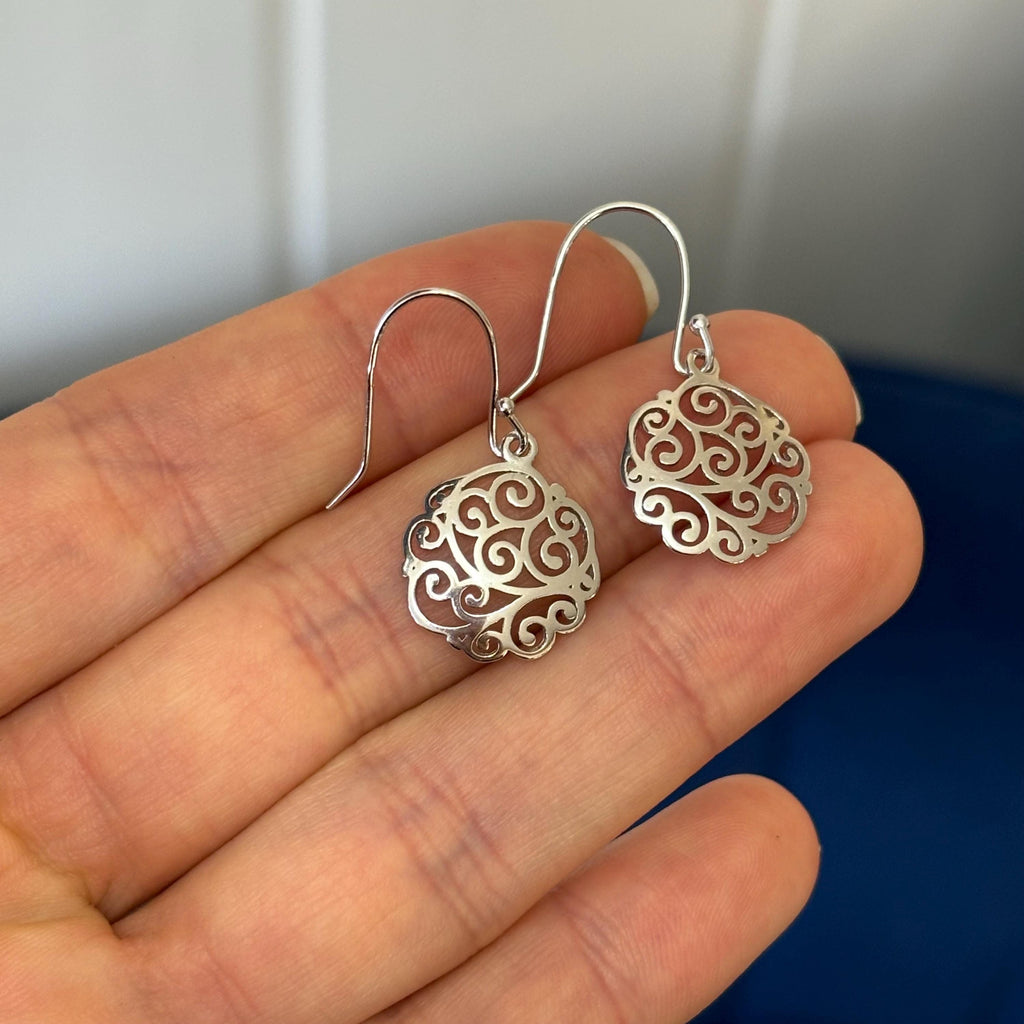 Sterling Silver Rhodium-plated Polished Filigree Circle Earrings