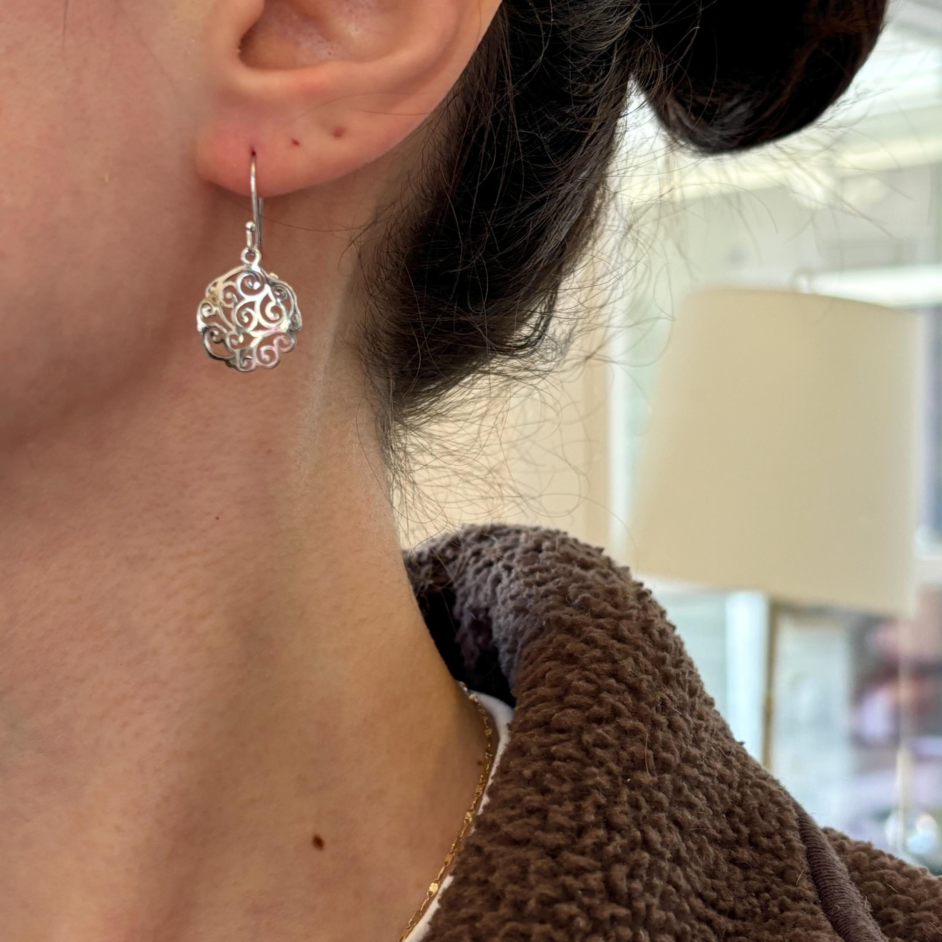 Sterling Silver Rhodium-plated Polished Filigree Circle Earrings