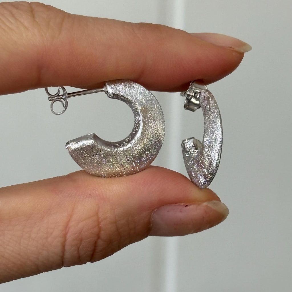 Sterling Silver Satin Finish Post Hoop Earrings