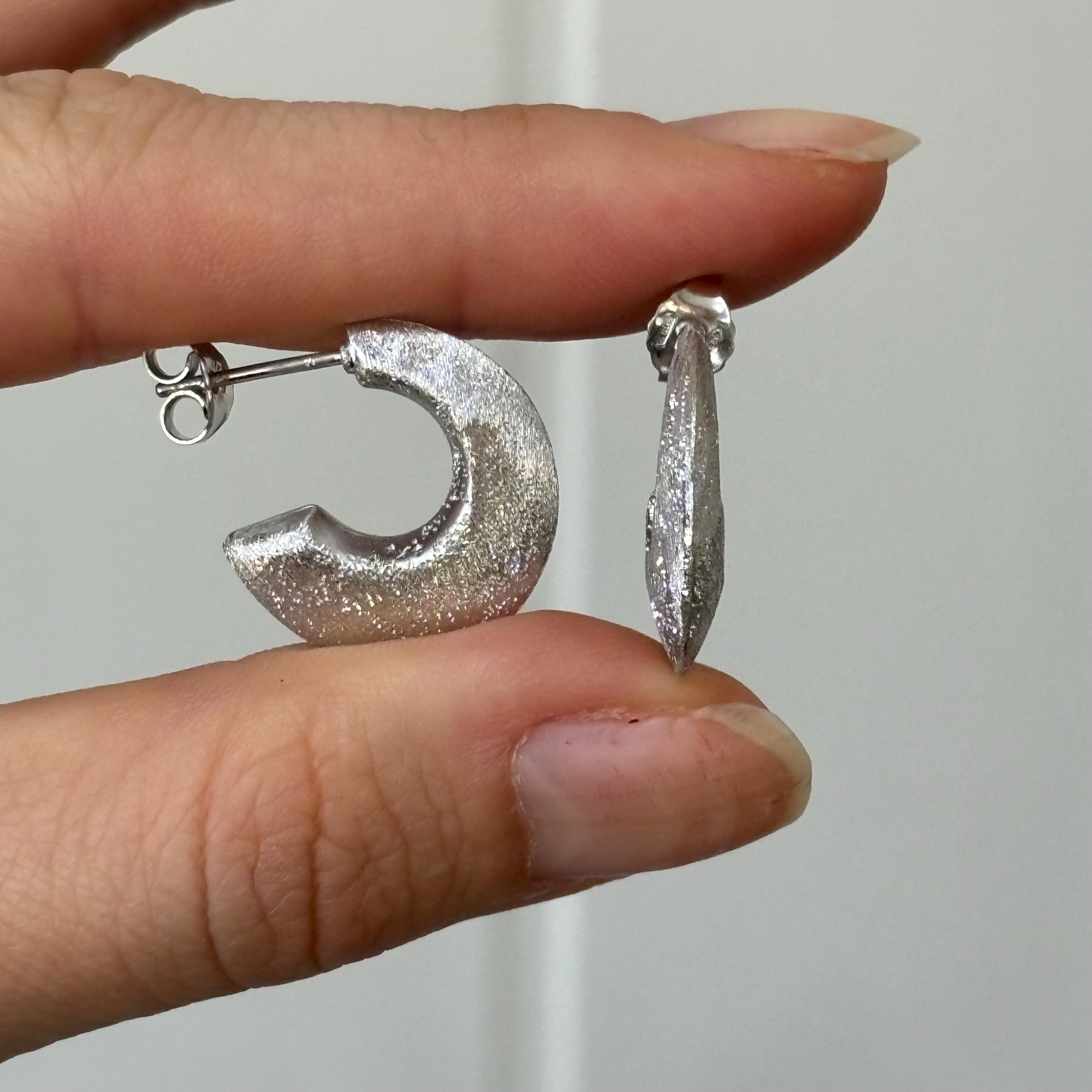 Sterling Silver Satin Finish Post Hoop Earrings