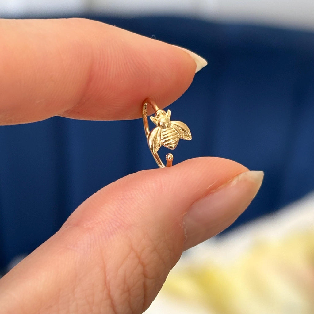 14k Gold Bumble Bee Nose Ring/Ear Cuff