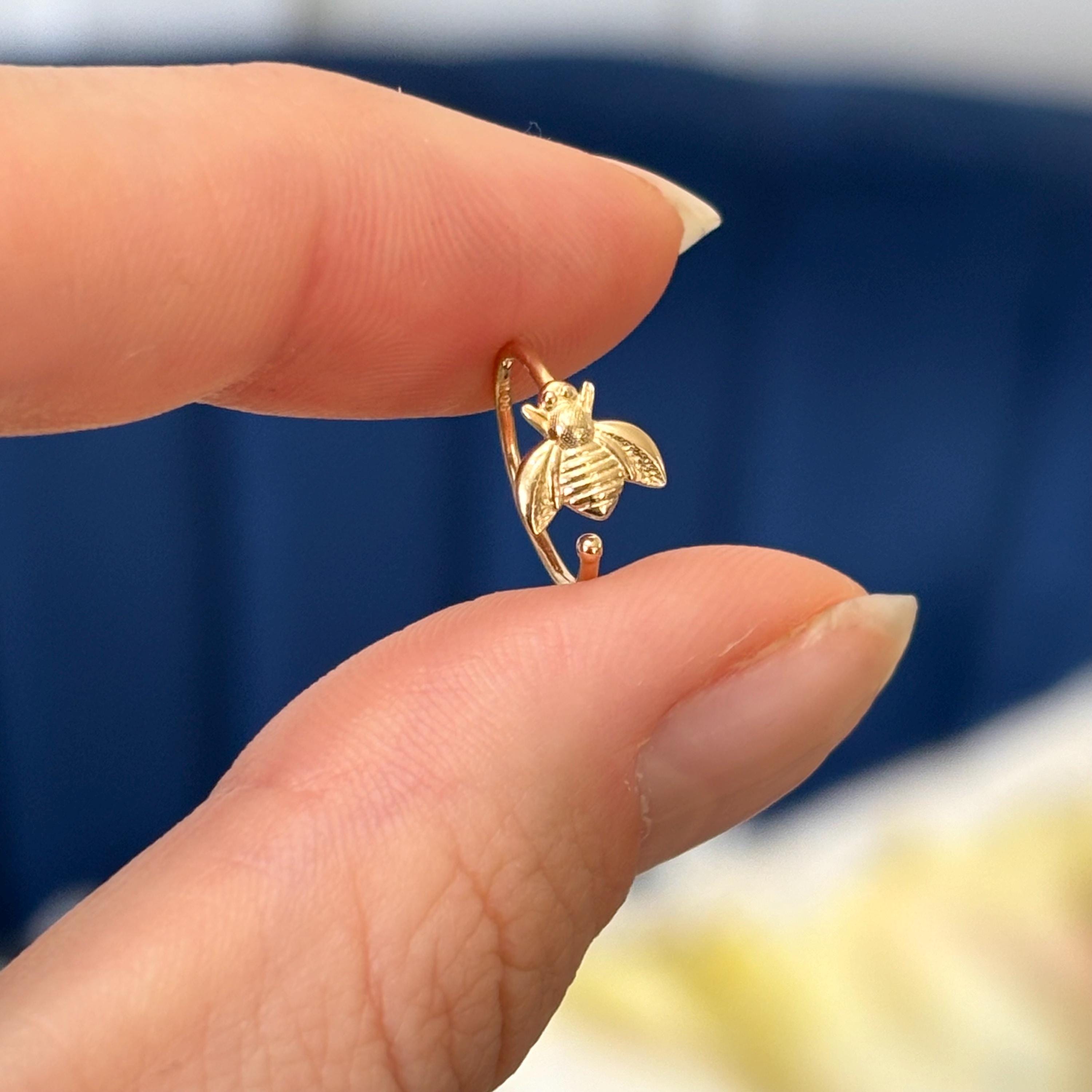 14k Gold Bumble Bee Nose Ring/Ear Cuff