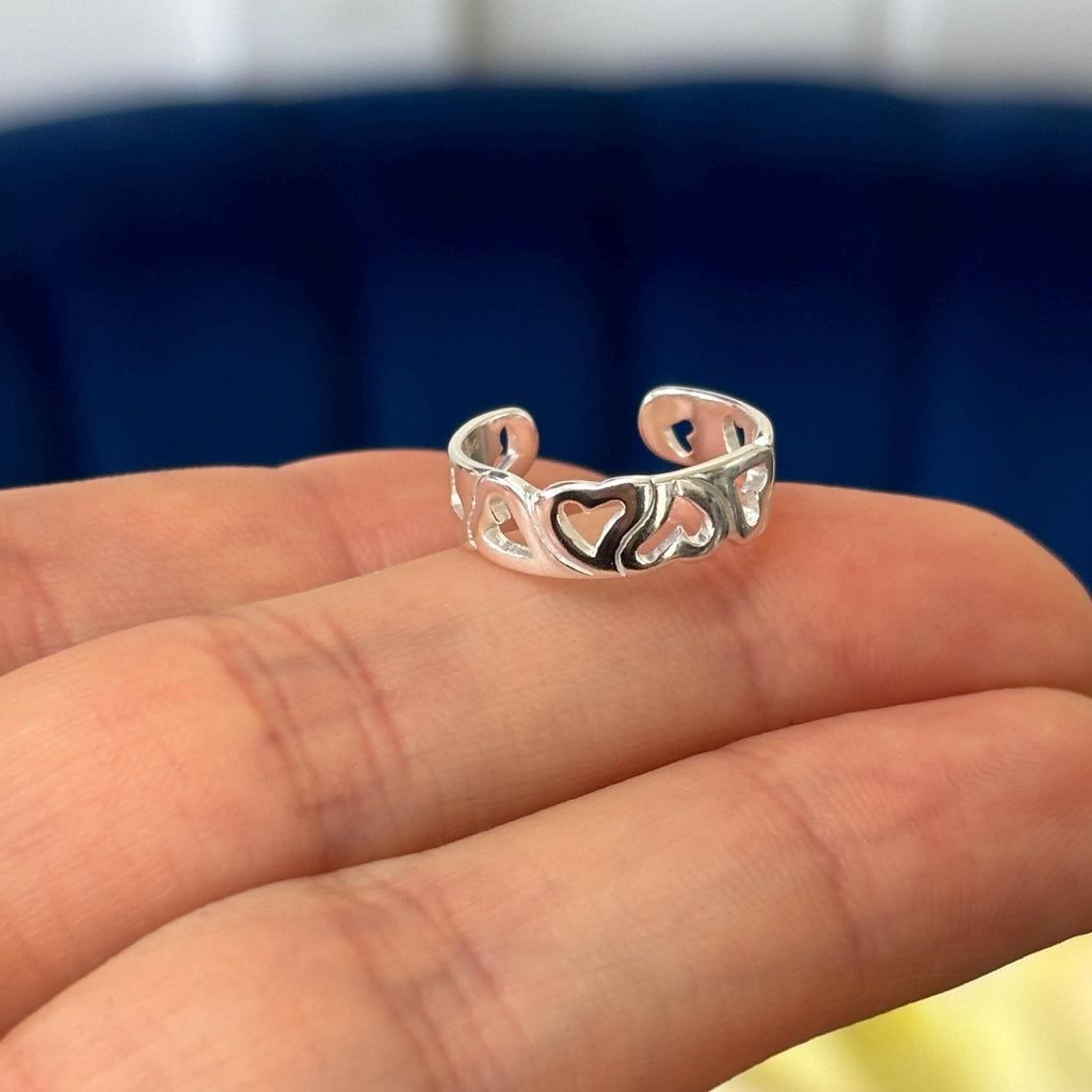 Sterling Silver Curvy Hearts Open Band Toe Ring