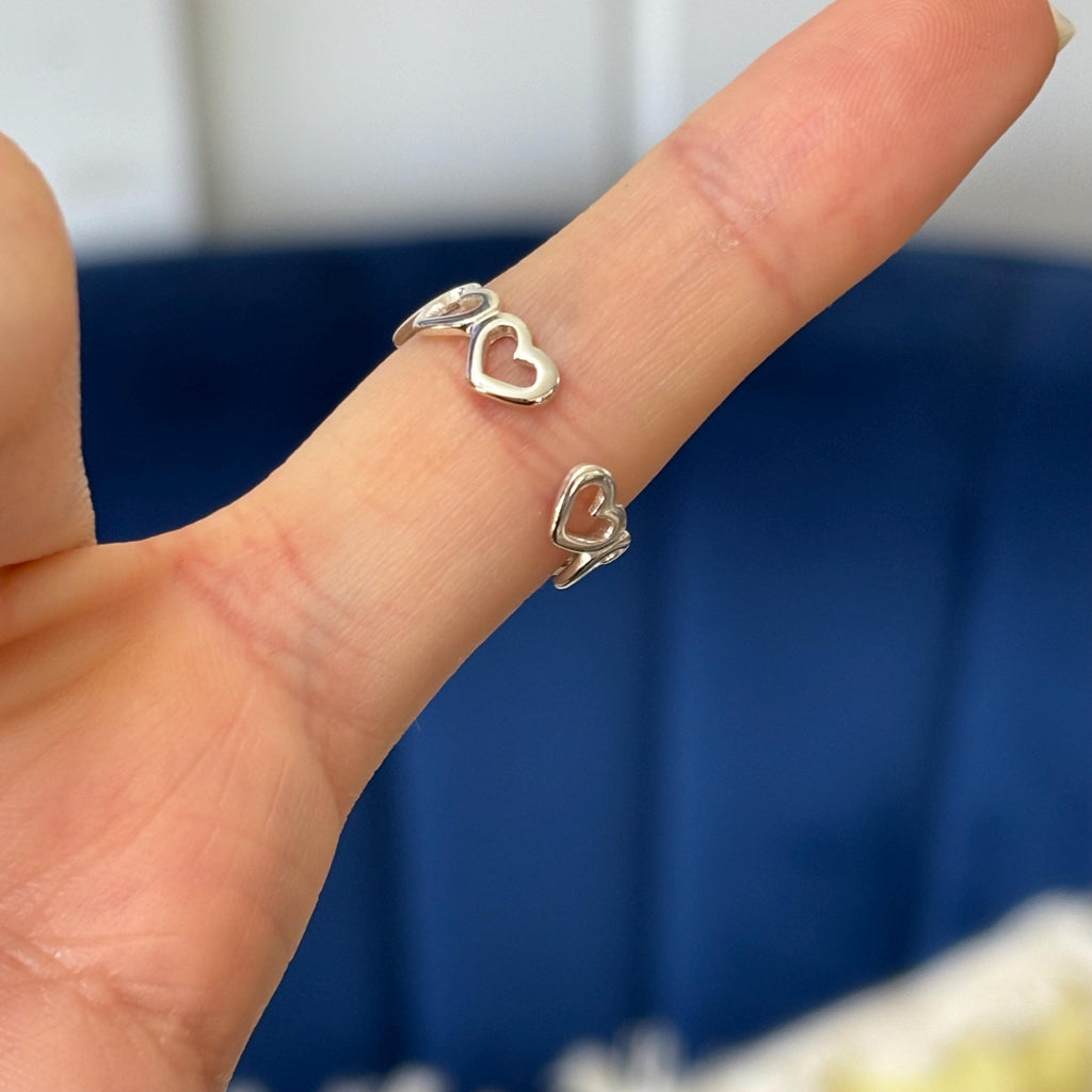 Sterling Silver Cut-out Hearts Open Band Toe Ring