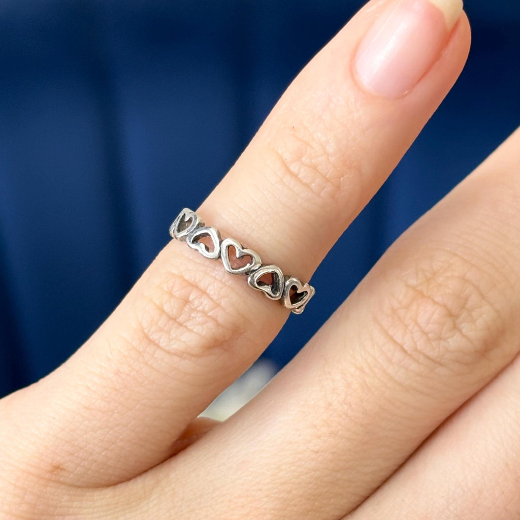 Sterling Silver Antiqued Heart Open Band Toe Ring