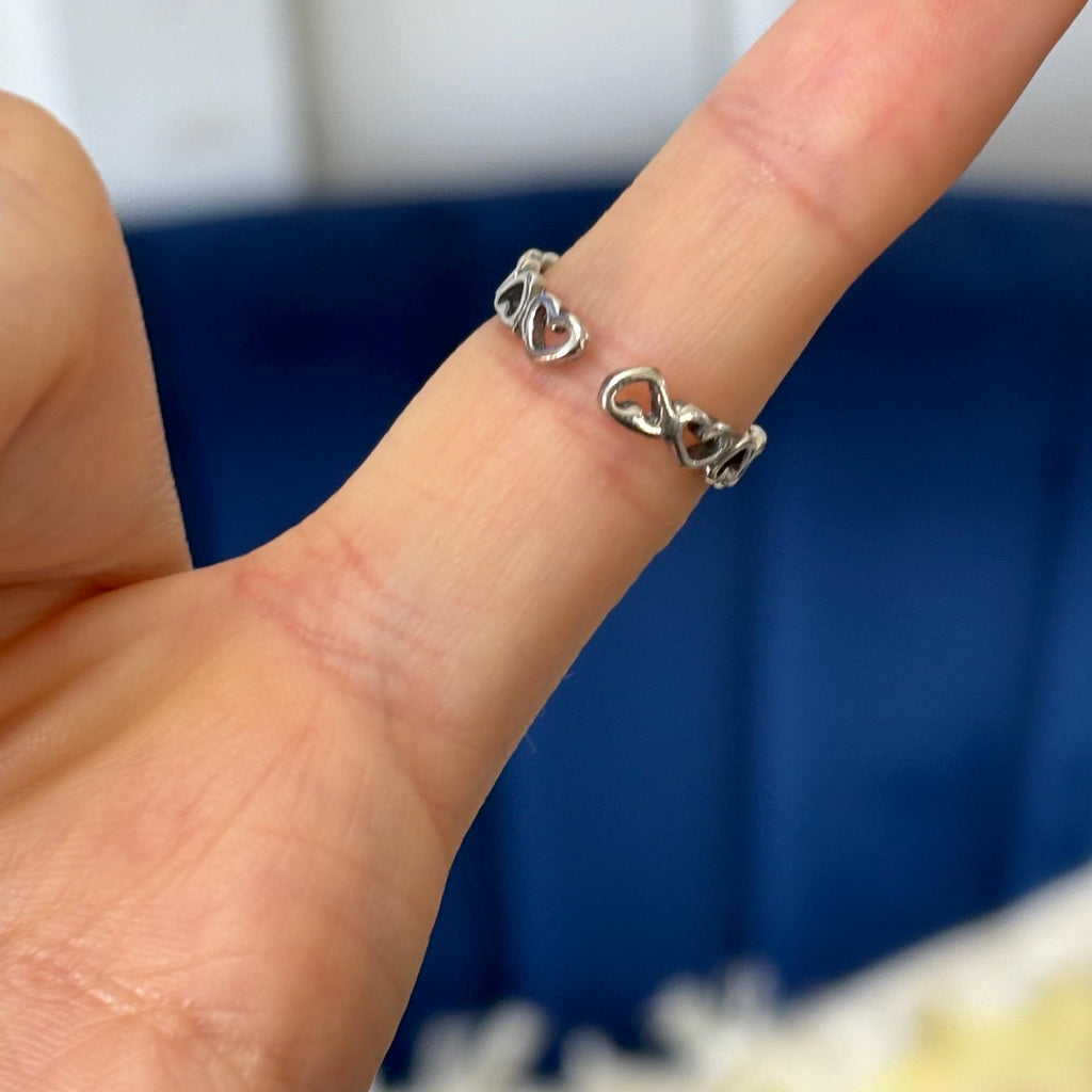 Sterling Silver Antiqued Heart Open Band Toe Ring