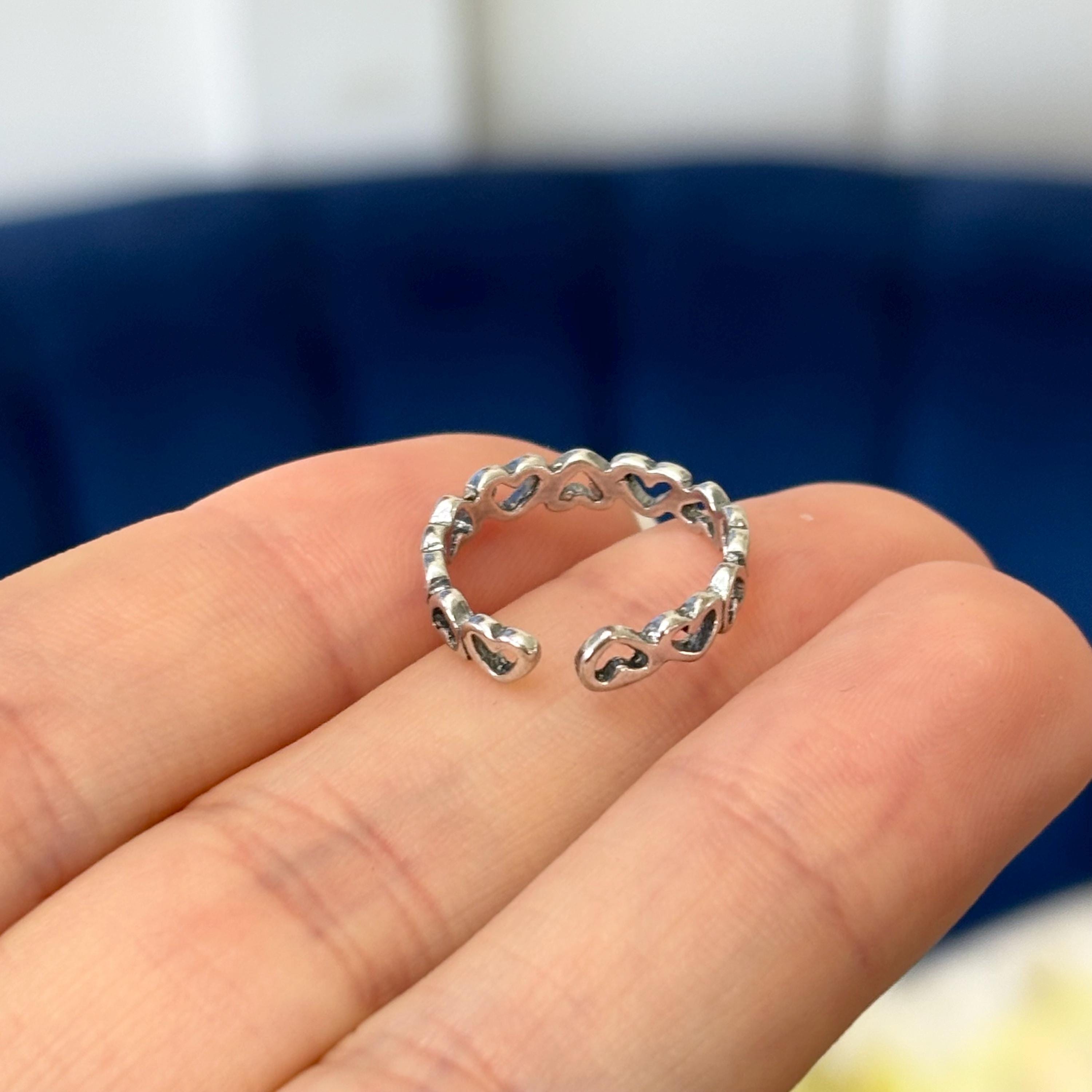 Sterling Silver Antiqued Heart Open Band Toe Ring