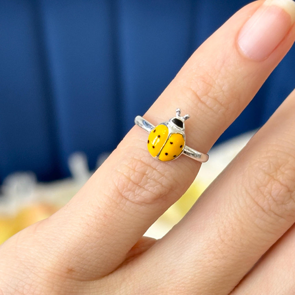 Sterling Silver Yellow Enameled Lady Bug Open Band Toe Ring