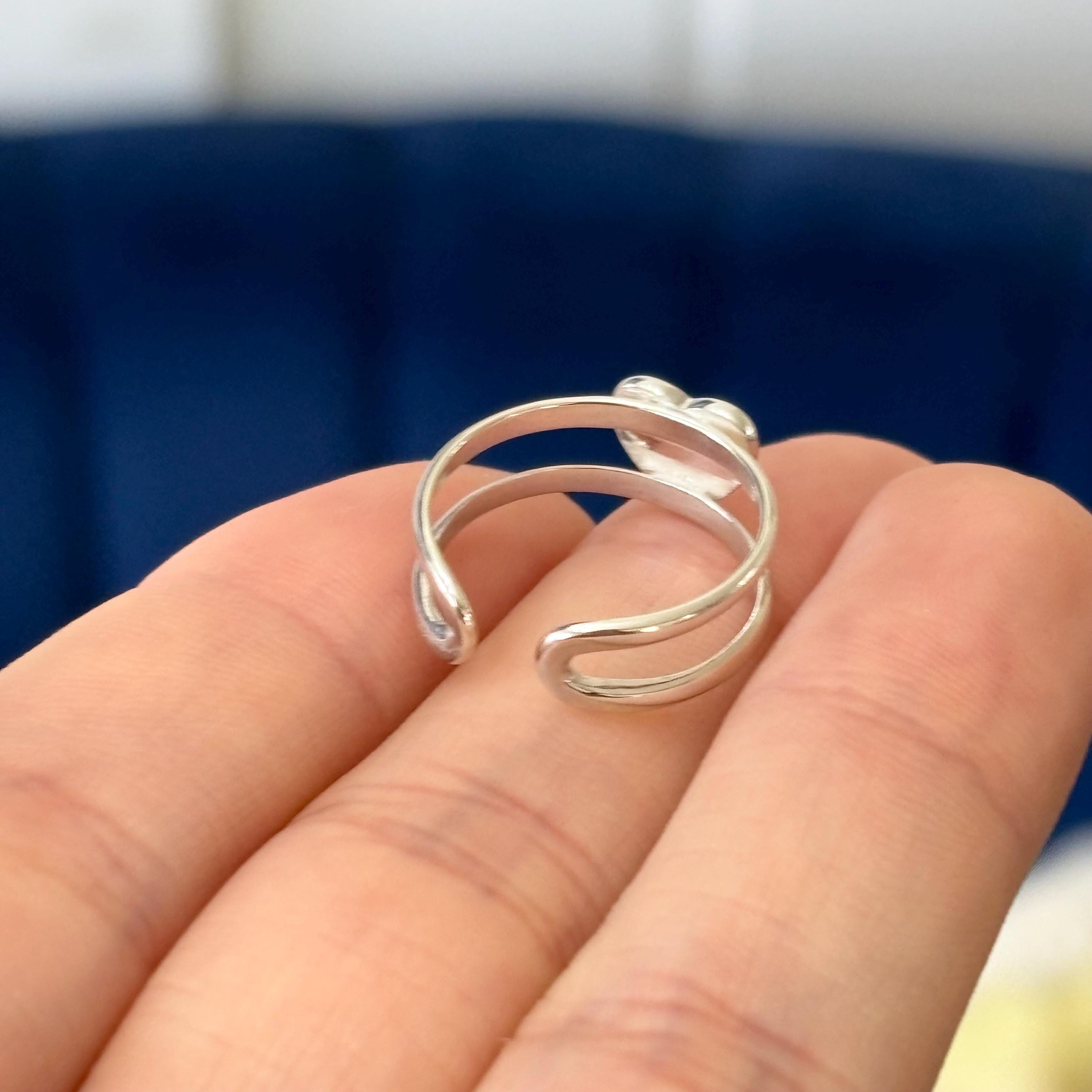 Sterling Silver Enameled Patriotic Heart-shaped Flag Open Double Band Toe Ring