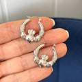 Sterling Silver Rhodium-plated Polished Claddagh Round Hoop Earrings