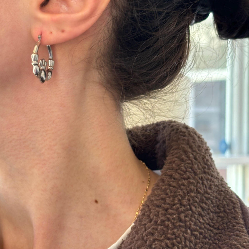 Sterling Silver Rhodium-plated Polished Claddagh Round Hoop Earrings