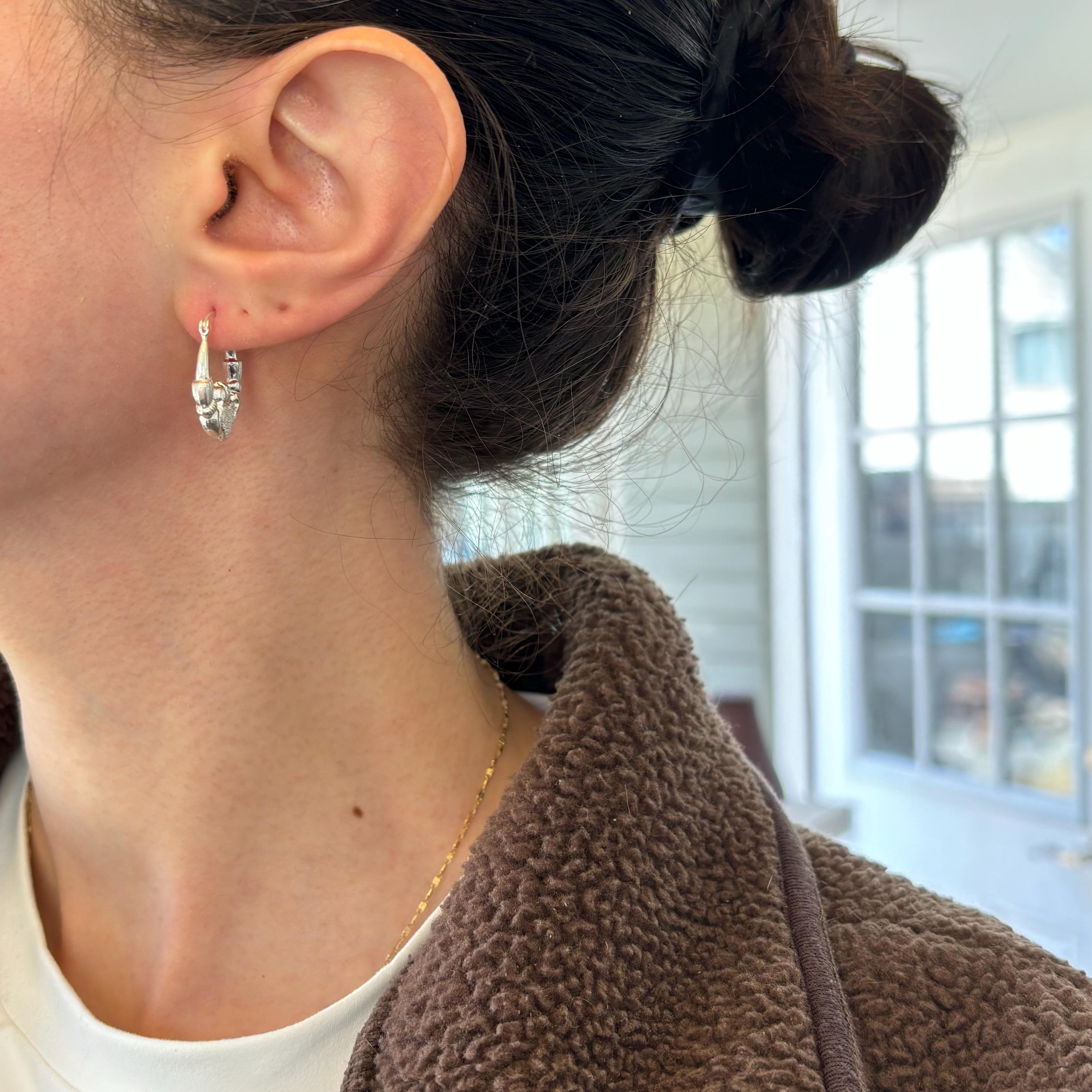 Sterling Silver Polished Textured Claddagh Hoop Earrings