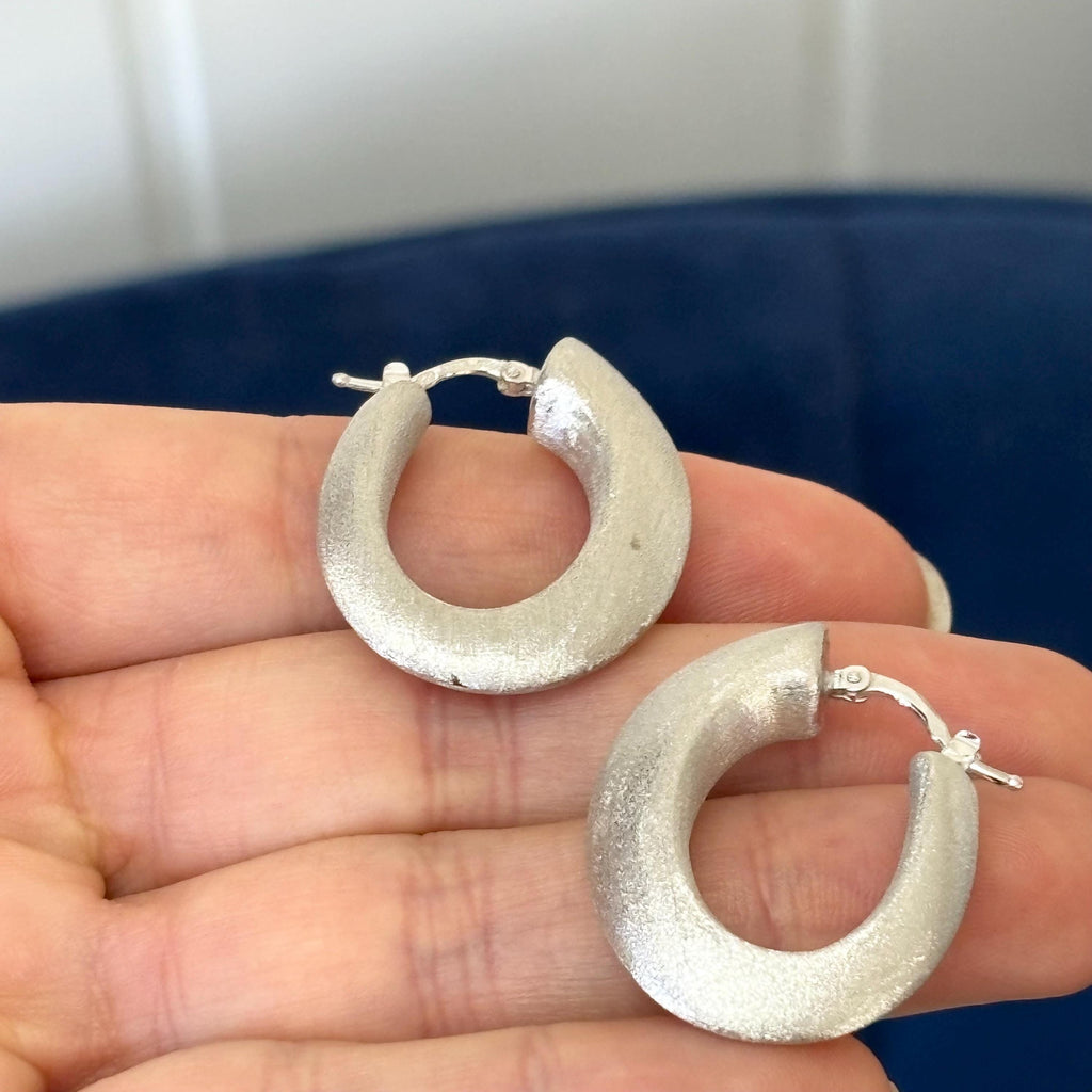 Sterling Silver Brushed Knife-edge Hinged Post Hoop Earring