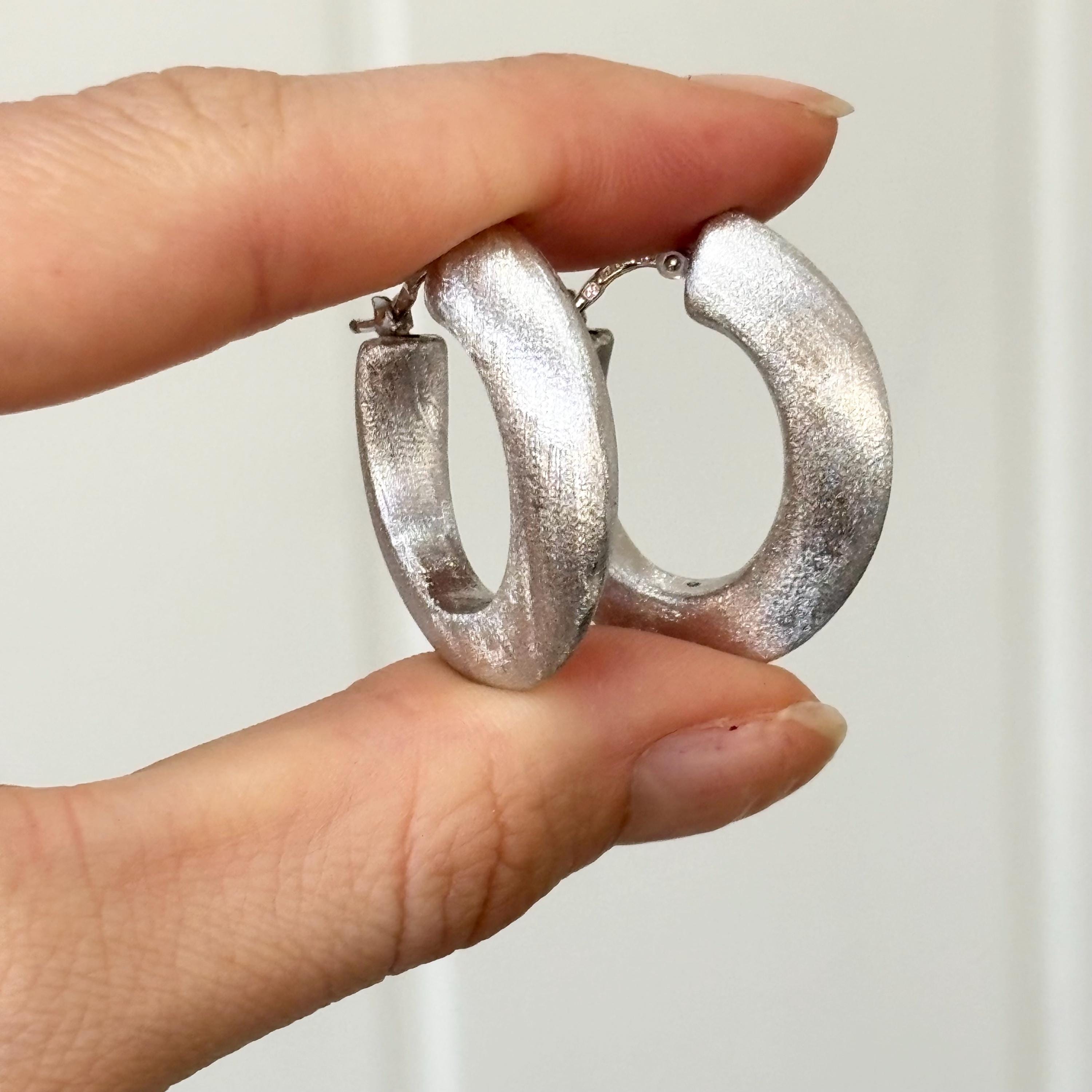 Sterling Silver Brushed Knife-edge Hinged Post Hoop Earring