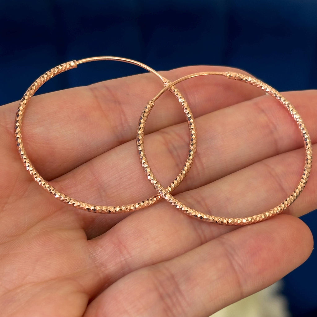 Sterling Silver Pink Rhodium-plated Faceted-design Large Hoop Earrings