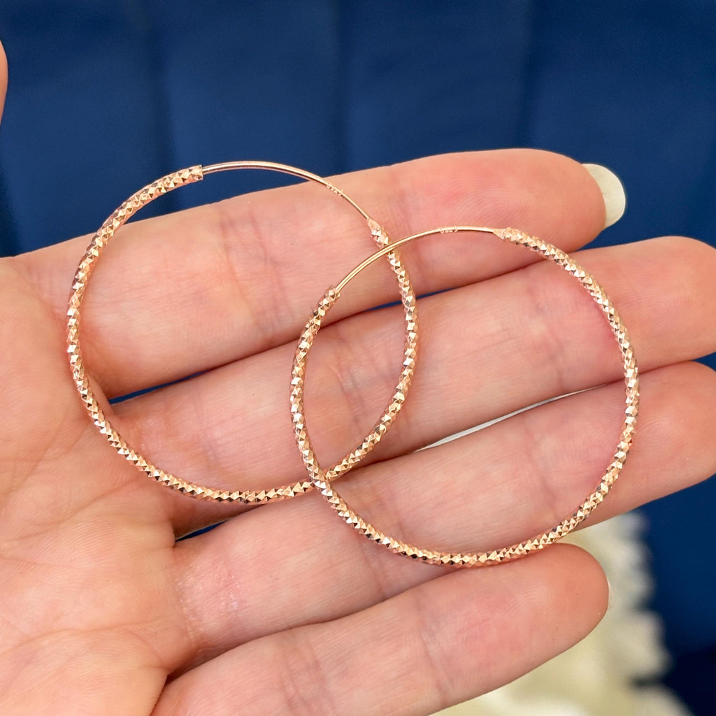 Sterling Silver Pink Rhodium-plated Faceted-design Large Hoop Earrings