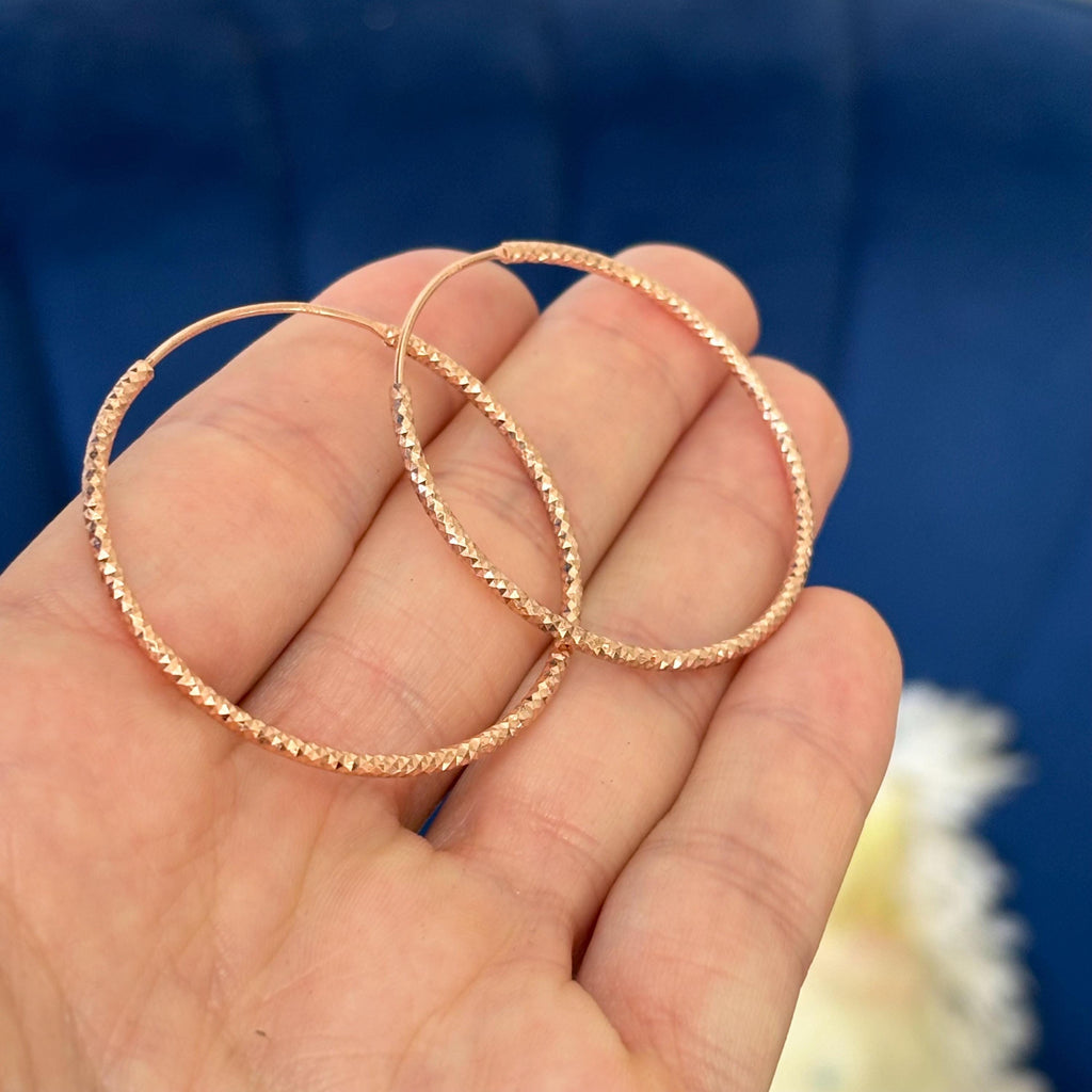 Sterling Silver Pink Rhodium-plated Faceted-design Large Hoop Earrings