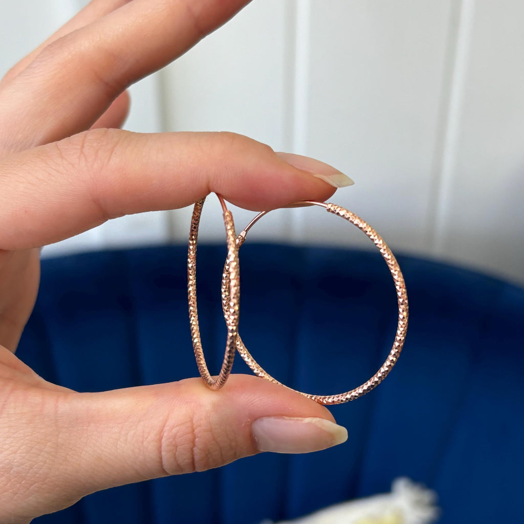 Sterling Silver Pink Rhodium-plated Faceted-design Large Hoop Earrings